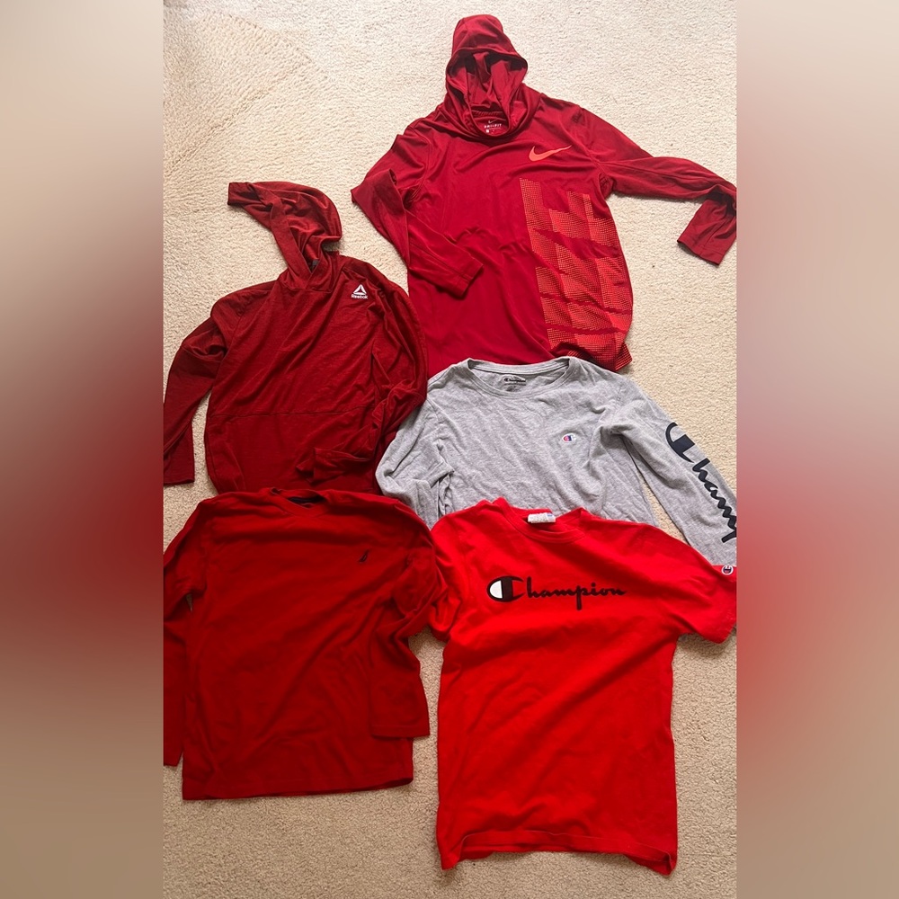 Boys Nike, Reebok, Nautica, and Champion - Lot of shirts/hoodies, various sizes